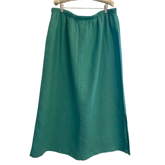 Hot Cotton Woman Marc Ware 100% Linen Maxi Skirt 3X Teal Pull On Drawstring USA - Picture 2 of 7